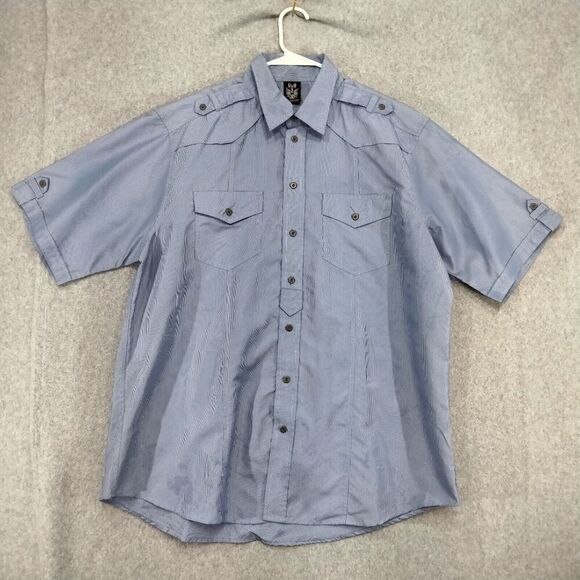 GB Black Label Shirt Mens 3X Button Up Short Sleeve Blue Striped Easy Care - Picture 1 of 12